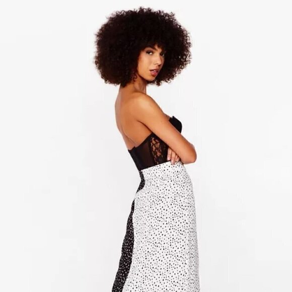 𝅺nwt- Nasty Gal-Polka Dot Two Tone Slit Maxi Skirt - Picture 7 of 10